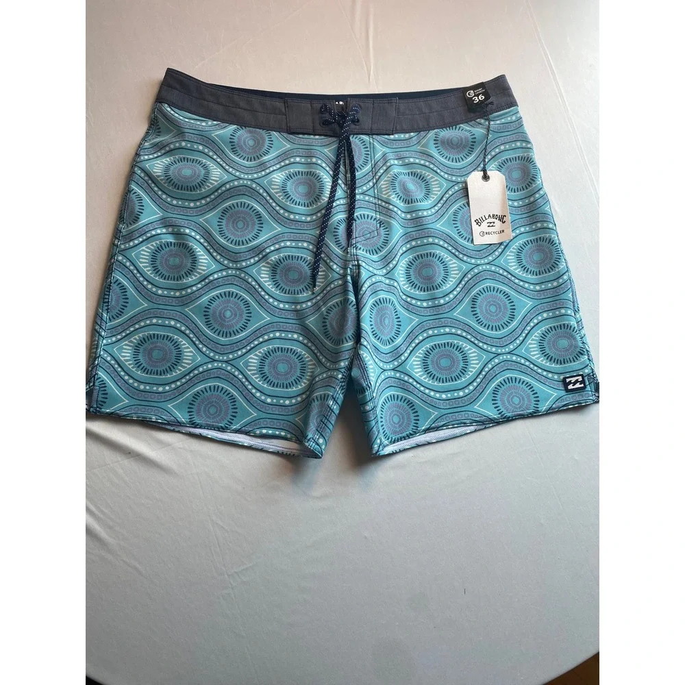 Billabong Goodtimes Pro Recycler Board Shorts Mens 36 Teal Geometric Print NEW